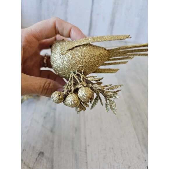 Gold bird ornament glitter Xmas tree - Picture 8 of 10